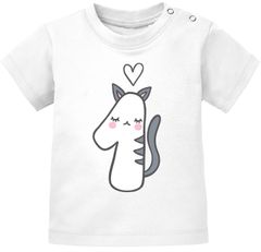 Baby T-Shirt kurzarm Babyshirt mit Aufdruck erster Geburtstag eins 1 Jahr Zahl Mädchen Shirt Moonworks®