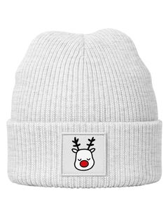 Kinder Beanie Mädchen Weihnachtsmotiv Rentier Aufdruck Print Strickmütze Wintermütze Moonworks®