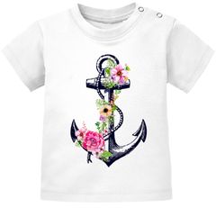 Baby T-Shirt kurzarm Babyshirt Blumen Anker Flower Anchor Watercolor Mädchen Shirt Moonworks®