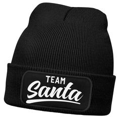 Herren Beanie mit Patch Strickmütze mit Spruch Team Santa Aufdruck Weihnachten Lustig Mütze Männer Moonworks®
