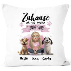 Kissenbezug Hunde Mama 2 Hunde Figuren Kissen-Hülle mit Namen Baumwolle personalisierte Geschenke Dekokissen SpecialMe®