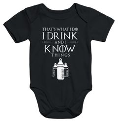 Kurzarm Baby-Body mit Aufdruck I Drink and I Know Things Milch Bio-Baumwolle Moonworks®