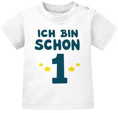 Baby T-Shirt kurzarm Babyshirt Geburtstag Ich bin schon 1 Jahr Eins Geschenk Jungen Mädchen Shirt Moonworks®