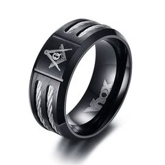 Herrenring Edelstahl Freimaurer Ring Stahlseil Inlay Masonic Symbol G Winkel und Zirkel Autiga® 