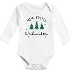 Baby Body langarm Erstes Weihnachten Spruch XMAS Tannenbäume Grafik Print Bio-Baumwolle Jungen & Mädchen SpecialMe®