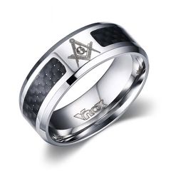 Herrenring Edelstahl Freimaurer Ring Carbon Inlay Masonic Symbol G Winkel und Zirkel Autiga® 