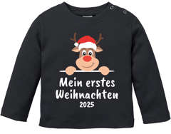 Baby Langarmshirt Mein erstes Weihnachten 2025 Rentier XMAS Outfit Newborn Einjährige Jungen Mädche MoonWorks®