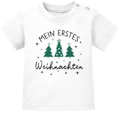 Baby Shirt kurzarm Spruch Mein erstes Weihnachten Babyshirt Weihnachtsmotiv Tannenbäume XMAS Outfit Jungen Mädchen SpecialMe®