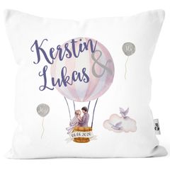 personalisierbare Kissen-Hülle zur Hochzeit, Hochzeitskissen Heißluftballon, Hochzeitsgeschenk Geldgeschenk Kissenhülle mit Schleife Moonworks®