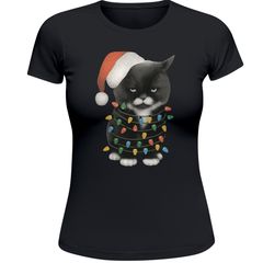 Damen T-Shirt Weihnachtsshirt Katze Grumpy Cat Weihnachtsmuffel Geschenkidee Katzenfan Fashion Streetstyle Slim Fit Neverless®