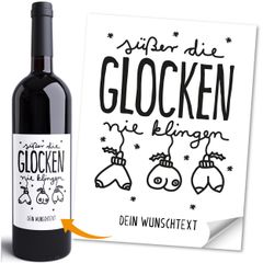 Weinetikett Weihnachten Lustige Brüste Flaschenaufkleber Spruch Süßer die Glocken nie klingen– XMAS Deko für Flaschen MoonWorks®