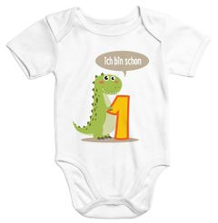 Kurzarm Baby Body Ich bin schon 1 Jahr Eins Dino T-Rex Drache Geburtstag Onesie Bio-Baumwolle Moonworks®