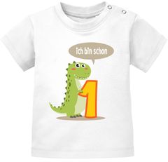 Baby T-Shirt kurzarm Babyshirt Geburtstag 1 Jahr Eins Dino T-Rex Drache Jungen Shirt Moonworks®