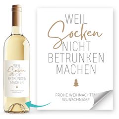 Weinetikett Weihnachten Spruch Lustig Weil Socken nicht betrunken machen personalisierbar Flaschenetikett | XMAS Deko Flaschen SpecialMe®