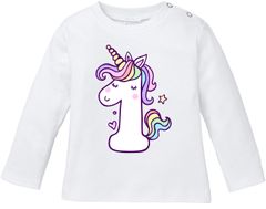Baby Langarmshirt Babyshirt mit Aufdruck erster Geburtstag eins 1 Jahr Zahl Mädchen Shirt Moonworks®