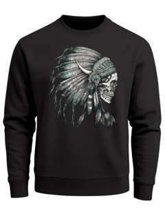 Herren Sweatshirt Indianer Häuptling Federn Totenkopf Skull Feather Neverless®