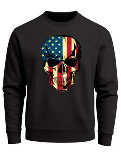 Sweatshirt Herren USA Amerika Flagge auf Totenkopf Rundhals-Pullover Neverless®