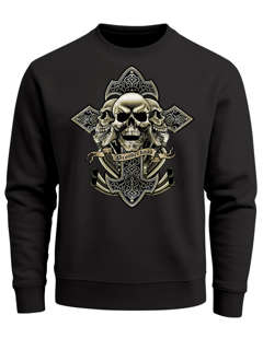 Sweatshirt Herren Kreuz mit Totenkopf Cross Skulls Rundhals-Pullover Neverless®