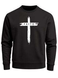 Sweatshirt Herren Aufdruck Kreuz Cross Faith Glaube Trend-Motiv Techwear Rundhals-Pullover Fashion Neverless®