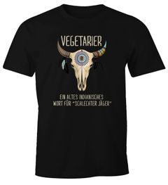 Herren T-Shirt Vegetarier / Veganer Schlechter Jäger Spruch Skull lustig Fun-Shirt Moonworks®