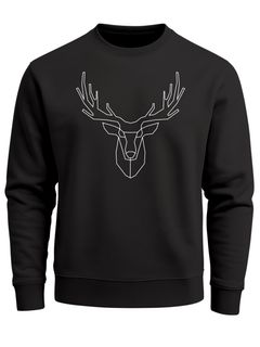 Herren Sweatshirt Pullover Hirsch Polygon Geweih Geometrisch Formen Neverless®