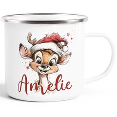 Kinder-Tasse Emaille Weihnachten Motivtasse Rentier Elch Kuh personalisiert mit Namen Namenstasse individuelle Geschenke SpecialMe®