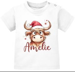 Baby Shirt kurzarm Weihnachten Weihnachtstiere Rentier Elch Kuh personalisiert mit Namen Babyshirt Jungen Mädchen SpecialMe®