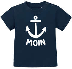Baby T-Shirt kurzarm Spruch lustig Moin Anker Grafik Print Maritim Nordisch Jungen Mädchen Shirt Moonworks®