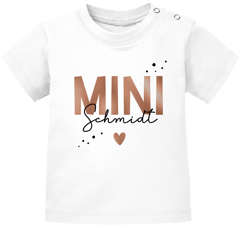 Baby T-Shirt kurzarm personalisiert - Schriftzug Mini mit Name Familienname - Geschenkidee Geburt Taufe Bio Baumwolle SpecialMe®