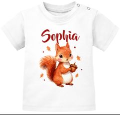 Baby T-Shirt personalisiert mit Namen bedrucken Eichhörnchen Print Namensgeschenke Baby Geburt Taufe Junge/Mädchen SpecialMe®