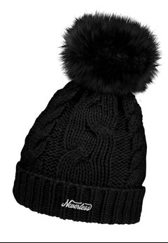 Damen Strick-Mütze Merino Wollmütze Bommelmütze Wintermütze mit Umschlag Pudelmütze Strickbeanie Neverless®