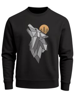Sweatshirt Herren Polygon Print Wolf Wald Outdoor Adventure Natur Tiermotiv Rundhals-Pullover Fashion Streetwear Neverless®