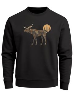 Sweatshirt Herren mit Aufdruck Polygon Elch Outdoor Motive Wandern Natur Wald Rundhals-Pullover Fashion Streetwear Neverless®