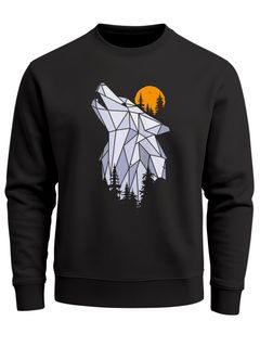 Sweatshirt Herren Polygon Print Wolf Wald Outdoor Adventure Natur TiermotivRundhals-Pullover Fashion Streetwear Neverless®