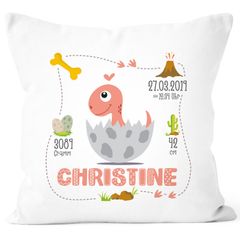Geburtskissen Mädchen Dino Dinosaurier, personalisierbares Kissen zur Geburt, Geburt Geschenk Baby SpecialMe®