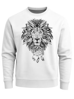 Sweatshirt Herren Aufdruck Löwe Boho Style Atzekenmuster Traumfänger Ethno-Print Rundhals-Pullover Neverless®