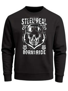 Sweatshirt Herren Steel Is Real Biker Totenkopf Rundhals-Pullover Neverless® Skull Stahlhelm Born To Ride