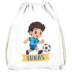 Kinder Turnbeutel mit Name Fußball Design Comicstil personalisierte Geschenke Lieblingshobby Sport Jungen MoonWorks®
