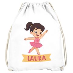 Kinder Turnbeutel mit Name Ballerina Tanzen Motiv Comicstil personalisierte Geschenke Mädchen Lieblingshobby MoonWorks®