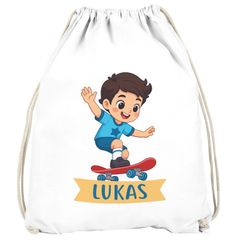 Kinder Turnbeutel mit Name Skater Motiv  Wunschname Hobby personalisierte Geschenke Mädchen Jungen MoonWorks®
