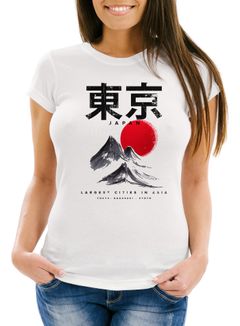 Damen T-Shirt Tokyo Asia Japan Berge City Urban Kanji Slim Fit Neverless®
