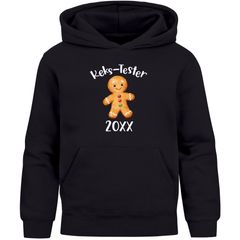 Kinder Hoodie Mädchen Weihnachtspullover Lebkuchenmann Schriftzug Kekstester Jahreszahl personalisierbar Weihnachtsoutfit Moonworks®