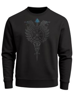 Sweatshirt Herren Fenrir Wolf Valknut Vegvisir Wikinger Odin Schwert Runen Kompass nordische Mythologie Neverless®