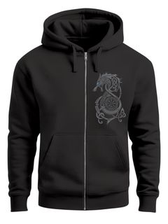 Sweatjacke Herren mit Kapuze Wikinger Kompass Fenris Wolf Vegvisir Asgard Valhalla Ziiphoodie Männer Neverless®