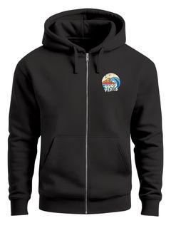 Herren Zip Hoodie Sweatjacke mit Kapuze Logo-Print Good Vibes Aufdruck Welle Retro Motiv Männer Fashion Streetstyle Neverless®