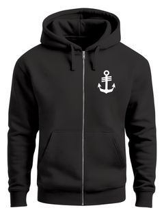 Herren Sweatjacke mit Kapuze Anker Print Motiv Logo Maritim Zipjacke Männer Fashion Streetstyle Neverless®