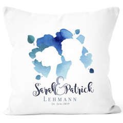 personalisierbare Kissen-Hülle zur Hochzeit mit Namen und Datum Watercolor Paar Hochzeitsgeschenk SpecialMe®