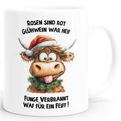 Weihnachtstasse mit Kuh Motiv Spruch Keramikbecher für Glühweinliebhaber XMAS Geschenk für Familie Freunde Kollegen MoonWorks®