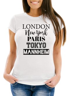 Damen T-Shirt London Paris New York Tokyo Deine Stadt Dorf Ort Ortsname Slim Fit Personalisierung Moonworks®