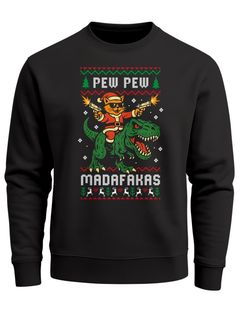 Herren Weihnachtssweatshirt Dino Cowboy Katze Weihnachtsmotiv Ugly Sweater Weihnachtsoutfit Männer Moonworks®